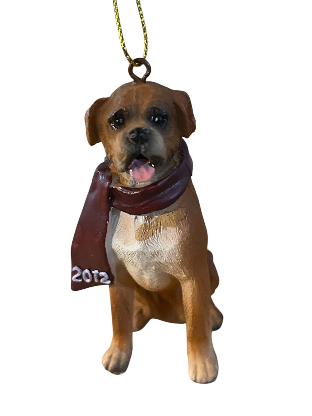 Boxer Dog Christmas tree ornament dated 2012 on scarf